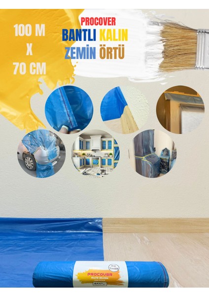 / Bantlı Boya Örtüsü / Kalın Zemin Örtü Mavi / 70 cm x 100 Metre / 70 M2