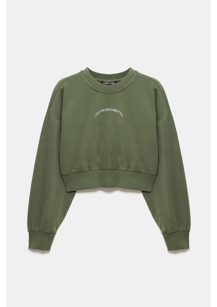 Baskılı Taş Işlemeli Sweatshirt