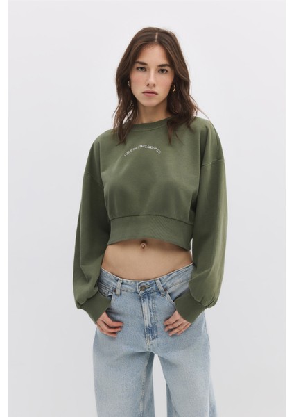 Baskılı Taş Işlemeli Sweatshirt