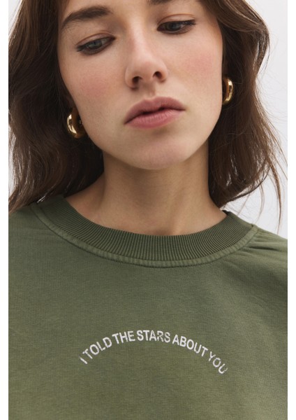 Baskılı Taş Işlemeli Sweatshirt
