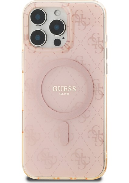 iPhone 16 Pro Kılıf Guess Lisanslı Magsafe Uyumlu Iml Baskılı Klasik Logolu 4g Desenli Kapak Pembe modelleri