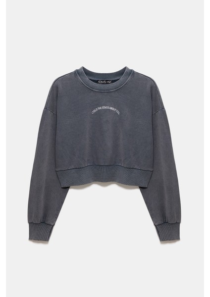 Baskılı Taş Işlemeli Sweatshirt
