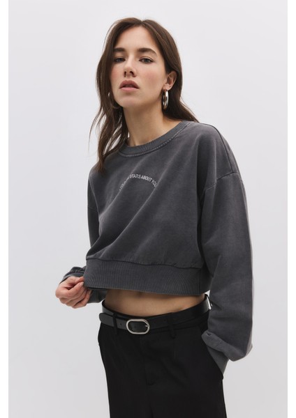 Baskılı Taş Işlemeli Sweatshirt