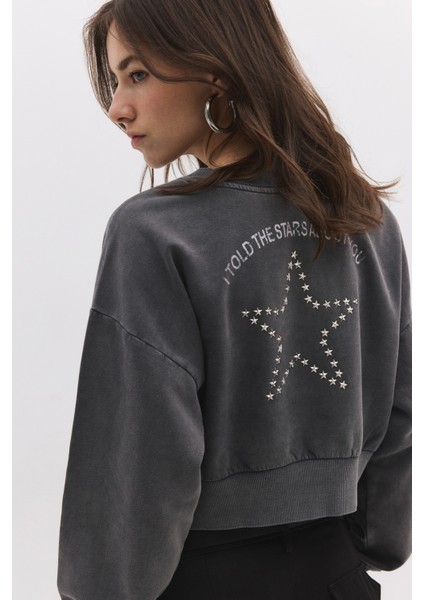 Baskılı Taş Işlemeli Sweatshirt