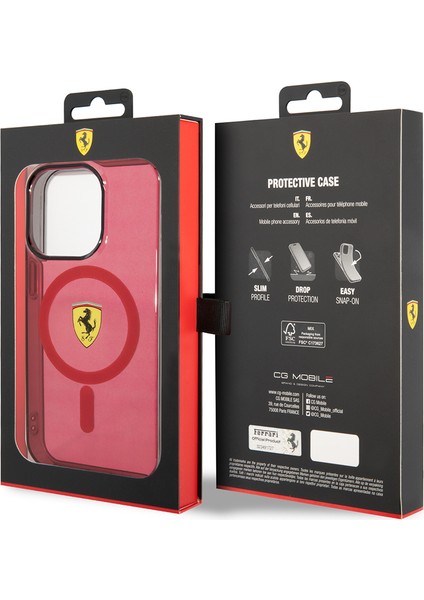 iPhone 14 Pro Max Kılıf Ferrari Magsafe Şarj Özellikli Yarı Transparan Dizayn Kapak Kırmızı indirimleri