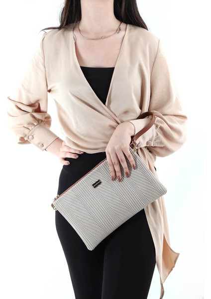 Bej Tek Bölmeli Kadın Portföy & Clutch SP1034