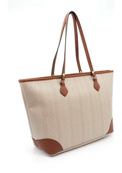 Bej - Taba SP1169 Kadın Omuz Shopper Çanta