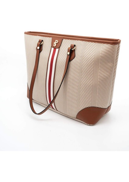 Bej - Taba SP1169 Kadın Omuz Shopper Çanta