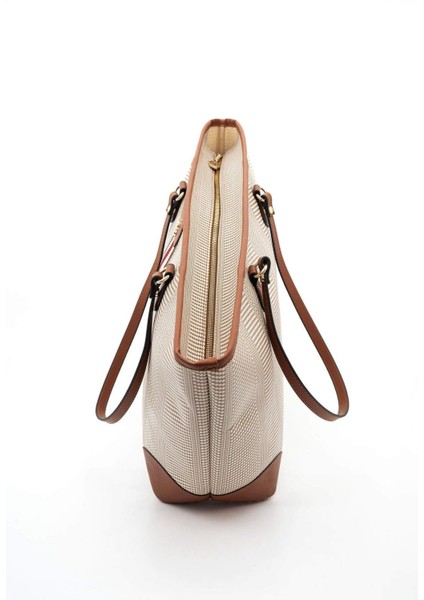 Bej - Taba SP1169 Kadın Omuz Shopper Çanta
