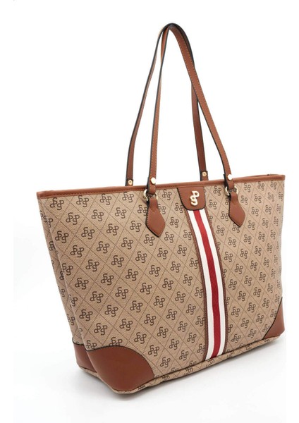 Koyu Bej - Taba SP1169 Kadın Omuz Shopper Çanta