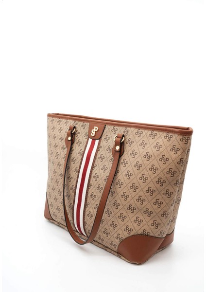 Koyu Bej - Taba SP1169 Kadın Omuz Shopper Çanta
