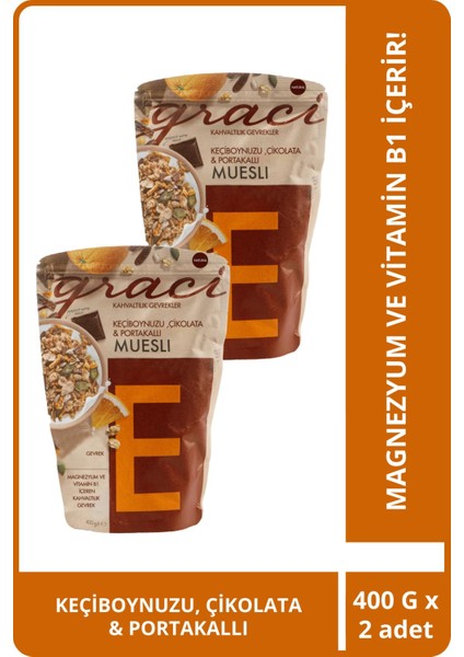 Keçiboynuzu, Çikolata & Portakallı Kahvaltılık Gevrek 400 gr x 2 Adet