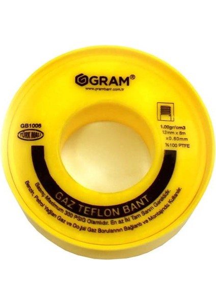 Doğalgaz Teflon Bant Sızdırmazlık Bandı 12 mm x 8 mt - Yerli Üretim