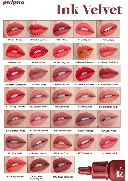 Yüksek Pigmentli, Kadife Görünümlü, Gün Boyu Kalıcı Tint PERIPERA Ink Velvet (22 Bouquet Nude)