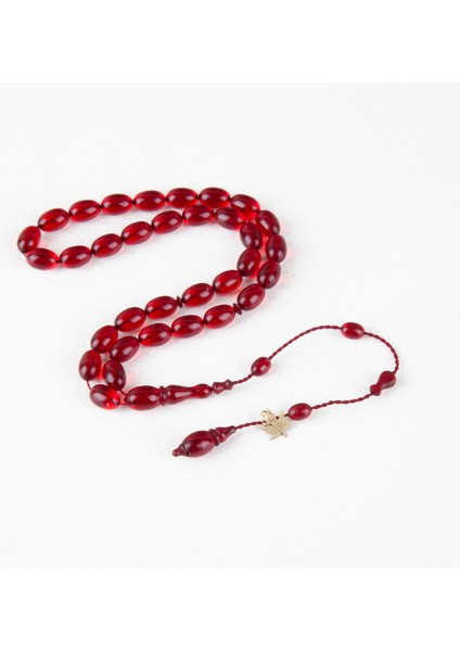 Ateş Kehribar Beyzi Kesim Bilek Boy 5.5x8.5mm Tesbih - Koyu Kırmızı