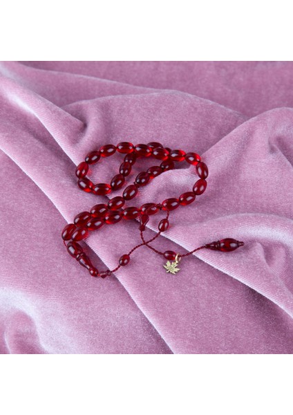 Ateş Kehribar Beyzi Kesim Bilek Boy 5.5x8.5mm Tesbih - Koyu Kırmızı fiyatları
