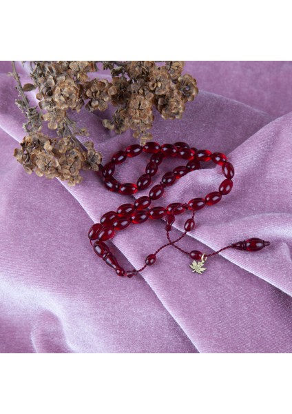 Ateş Kehribar Beyzi Kesim Bilek Boy 5.5x8.5mm Tesbih - Koyu Kırmızı modelleri