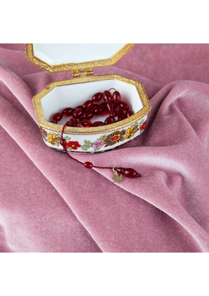 Ateş Kehribar Beyzi Kesim Bilek Boy 5.5x8.5mm Tesbih - Koyu Kırmızı fırsatları