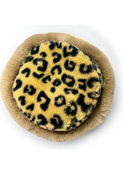 Kadın Leopar Desenli Kahverengi Peluş Bucket Kova Şapka