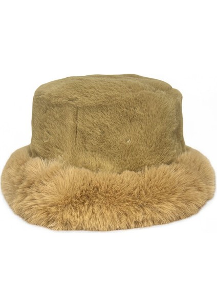 Kadın Düz Açık Kahverengi Peluş Bucket Kova Şapka