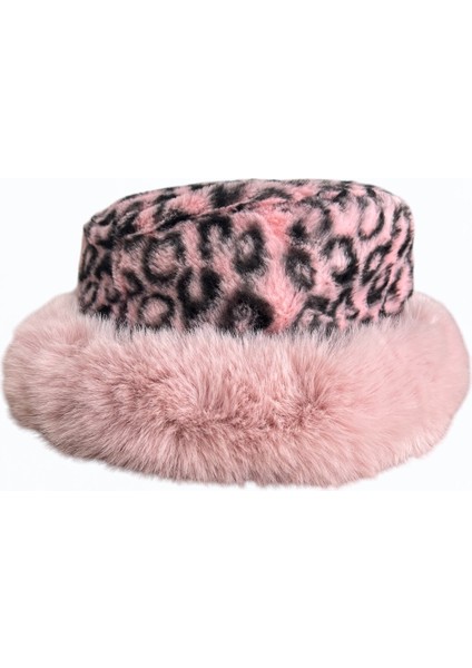 Kadın Leopar Desenli Pembe Renkli Peluş Bucket Kova Şapka modelleri