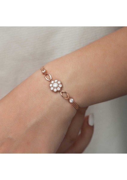 Gümüş Rose Çiçek Modelli Bileklik CSR2183044