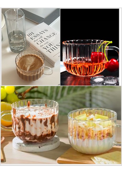 - 4 Adet 250 Ml Isıya Dayanıklı Kahve Bardak Seti Bitki Çayı Bardağı - Pinterest Model Bardak Seti - Borosilikat Bardak