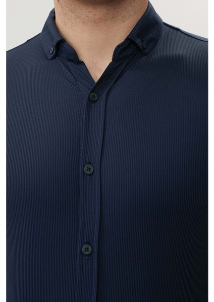 Erkek Çok Likralı Lacivert Kısa Kol Gömlek fiyatları