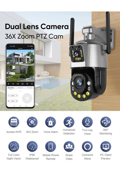 6 Mp Çift Kameralı 36X Optik Zoom Büyük Kasa Ptz Wifi Kamera Icsee Xmeye Yazılım fırsatları