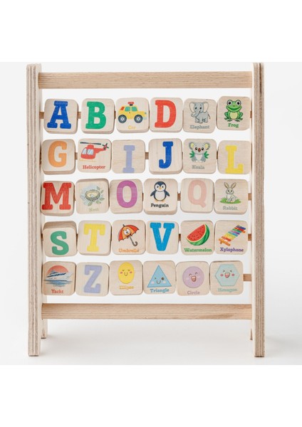 Montessori Ahşap Alfabe Abaküs / 3+ Yaş / Renkli Harfler, Şekiller ve Görseller / Eğitici, Öğretici ve Güvenli Çocuk Oyuncağı