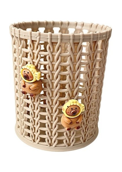 Sevimli Öğrenci Kırtasiye Ofis Masaüstü Kapbara Taklit Rattan Kalem Tutucu (Yurt Dışından)