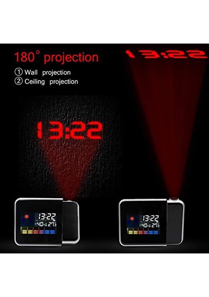 LED Renkli Ekran Dijital Yaratıcı Perden Takvim Hava Projeksiyon Saati (Yurt Dışından)