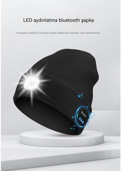 Açık Çok Fonksiyonlu 2'si 1 Arada LED Aydınlatma Örgü Sökülebilir Bluetooth Şapka (Yurt Dışından)