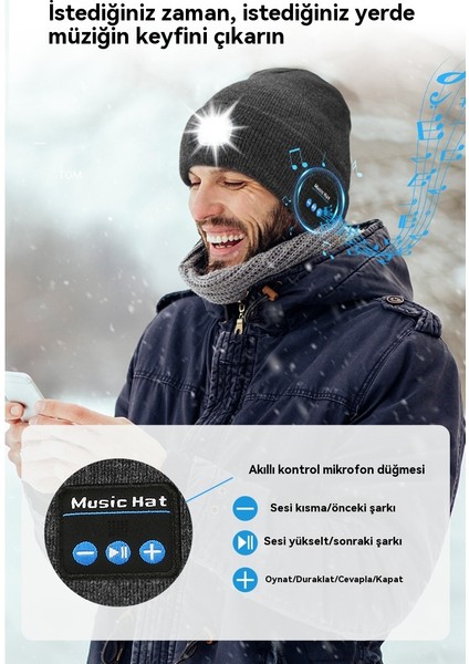 Açık Çok Fonksiyonlu 2'si 1 Arada LED Aydınlatma Örgü Sökülebilir Bluetooth Şapka (Yurt Dışından)