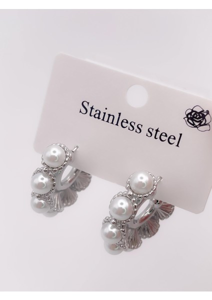 Çelik Küpe İncili Etnik Halka Küpe