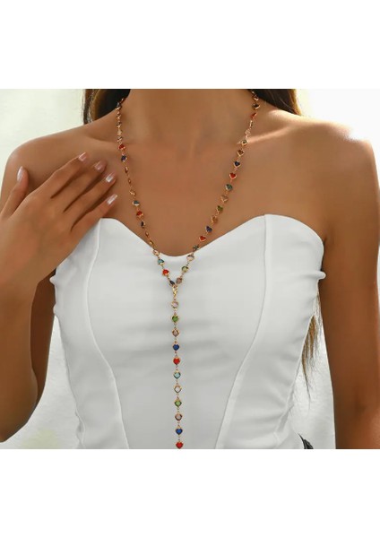 Renkli Y Şekilli Şık Kadın Kolye