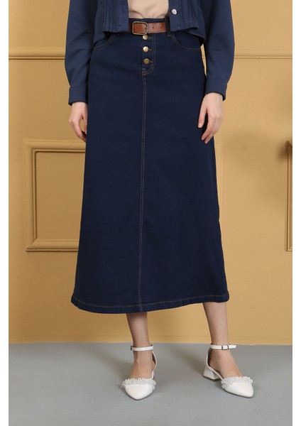 Doğal Kumaşlı Kemerli Kot Etek- Siyah fiyatları