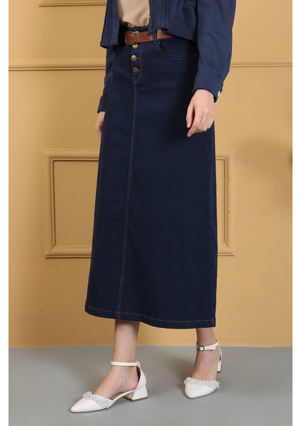 Doğal Kumaşlı Kemerli Kot Etek- Siyah fırsatları