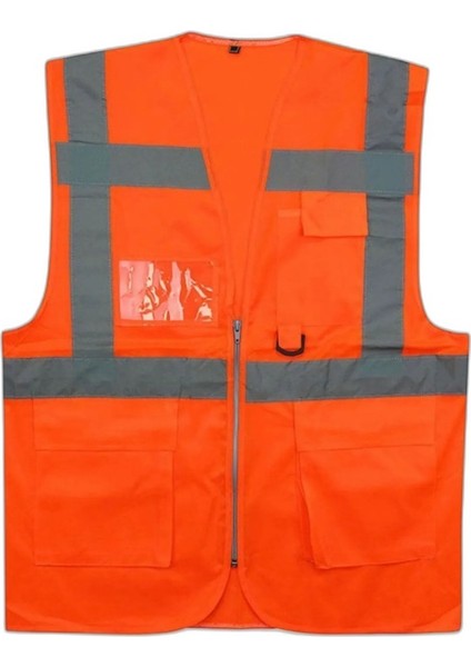 Reflektörlü Cepli Mühendis Ikaz Yeleği Turuncu