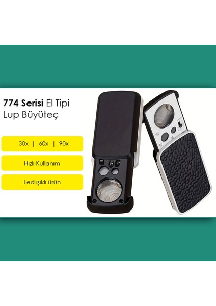 774 Serisi Üç Mercekli Işıklı Büyüteç 30X 60X 90X indirimleri