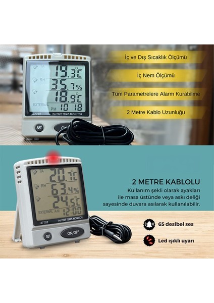 Az 87792 Alarmlı Iç ve Dış Sıcaklık Göstergesi | İç Nem Ölçerli indirimleri