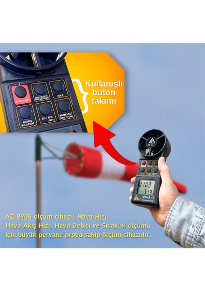 Az 8906 Profesyonel Hava Hızı ve Hava Debisi Ölçer fiyatları