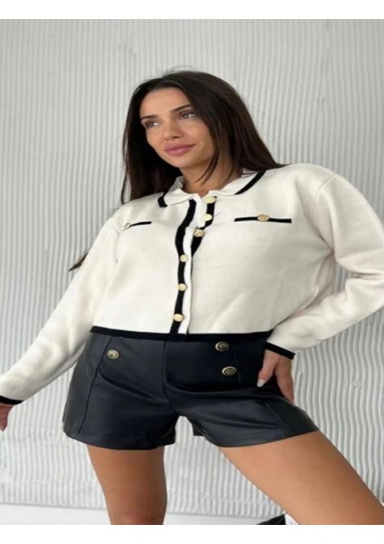 Standart Beden Oversize Polo Yaka Hırka 28011
