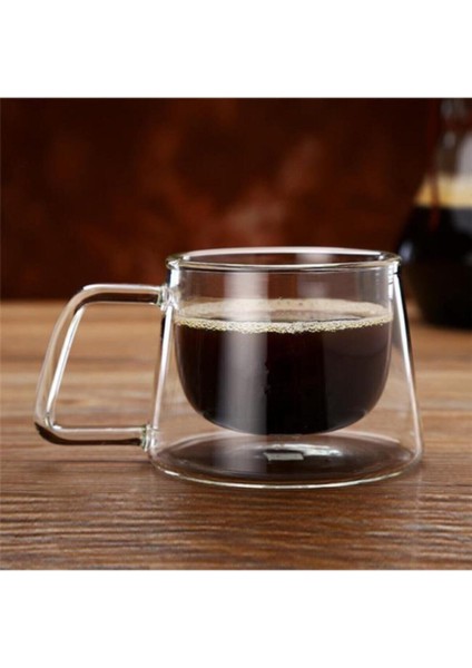 - 1 Adet 200 ml Çift Çidarlı Espresso Bardağı Sıcak İçecek Bardağı, Kulplu Kupa Bardak