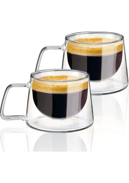 - 1 Adet 200 ml Çift Çidarlı Espresso Bardağı Sıcak İçecek Bardağı, Kulplu Kupa Bardak