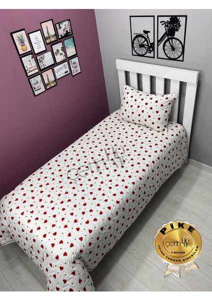 Çetinhome Tek Kişilik Kapitone Pike Seti 4 Mevsim Kalp
