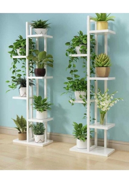 , Çiçeklik, 6 Bölmeli Raf, Metal Çerçeveli Dikey Beyaz, SAKSILIK,KITAPLIK,6003472481