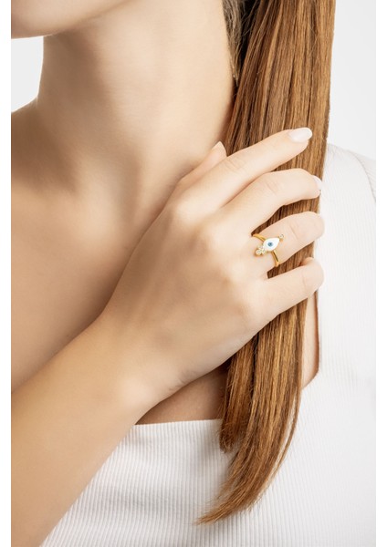 Ra'nın Gözü 18 Ayar Sarı Alltın Kaplama Gümüş Yüzük fiyatları