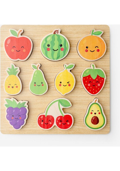 Montessori Ahşap Meyve Şekilli 3D Puzzle / Eğitici ve Öğretici Yapboz / El-Göz Koordinasyonu ve Zeka Gelişimi Oyunu