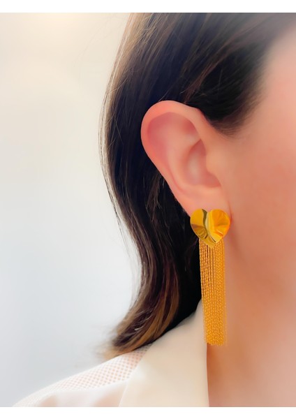 Çelik Küpe Sallantılı Zincirli Kalpli Küpe